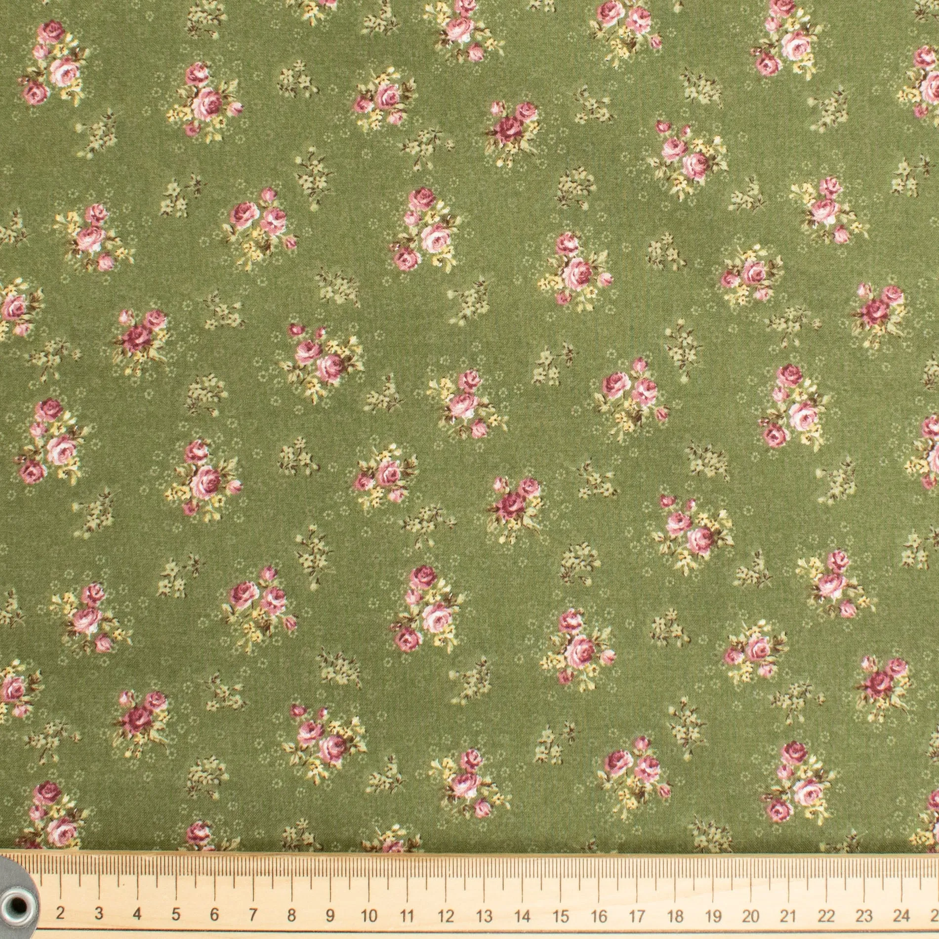 Stof Fabrics Roses-15 Floral on Green Cotton Prints