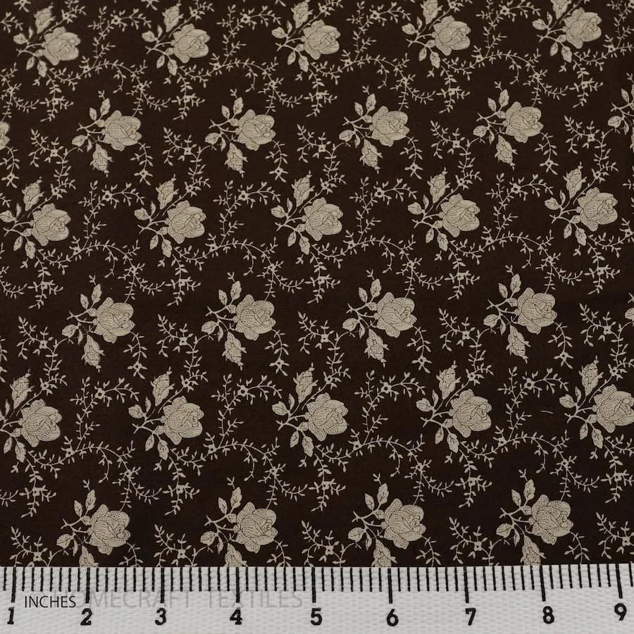 Umber Rose Vines Floral Cotton Print