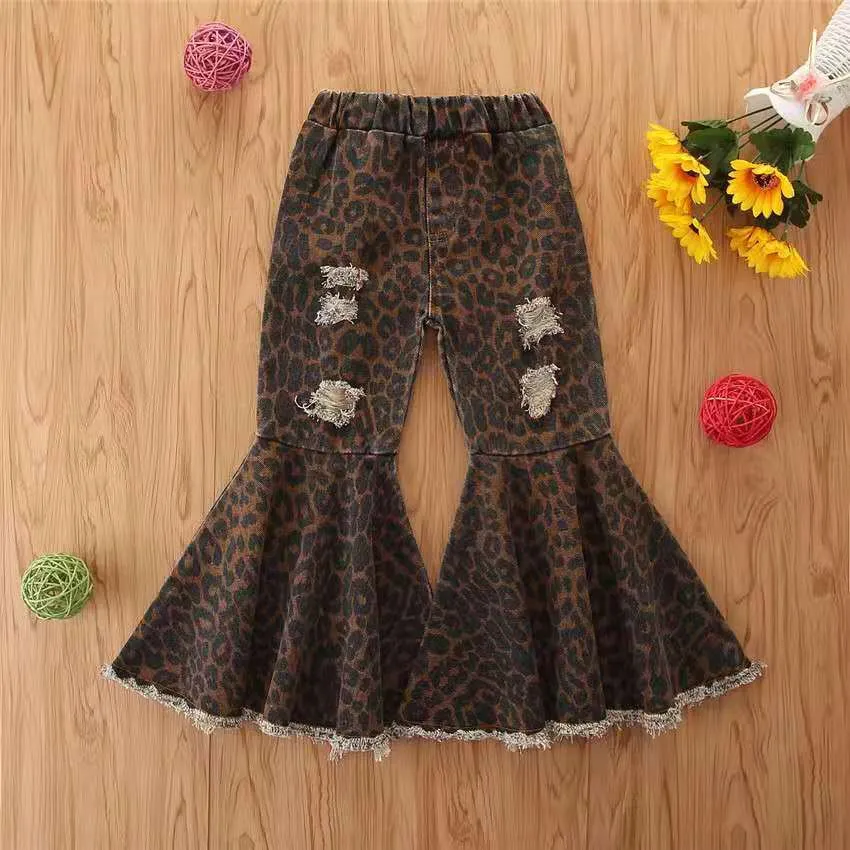 Wholesale children's denim ripped bell bottoms（TL8022)