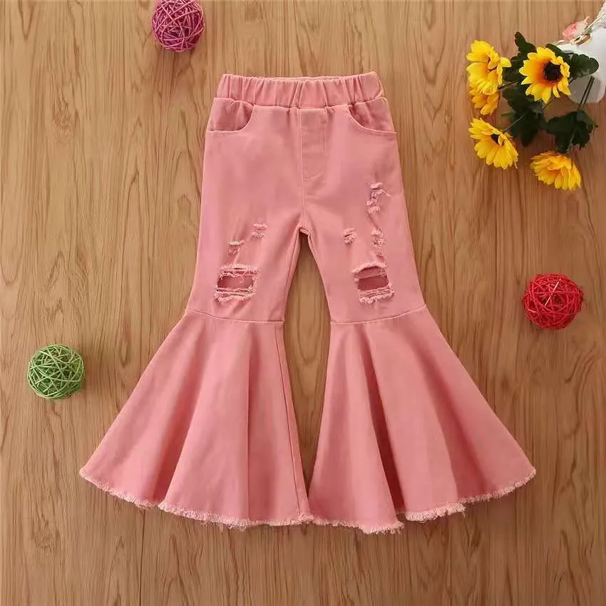 Wholesale children's denim ripped bell bottoms（TL8022)