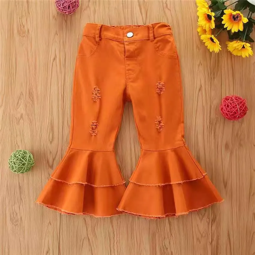 Wholesale children's denim ripped bell bottoms（TL8022)