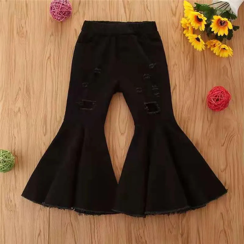 Wholesale children's denim ripped bell bottoms（TL8022)