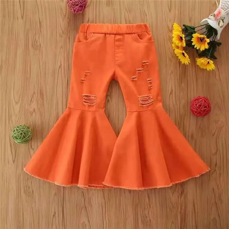 Wholesale children's denim ripped bell bottoms（TL8022)