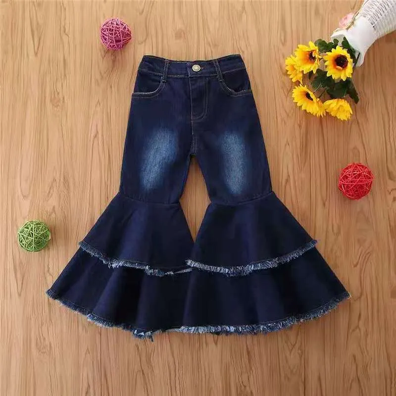 Wholesale children's denim ripped bell bottoms（TL8022)