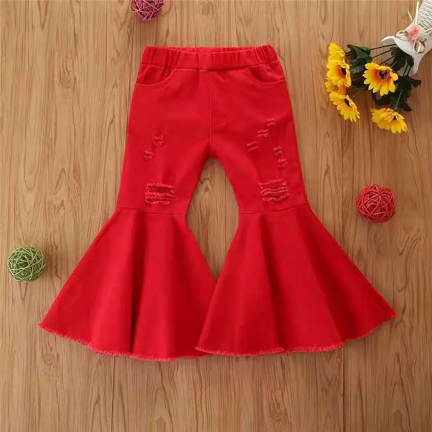 Wholesale children's denim ripped bell bottoms（TL8022)