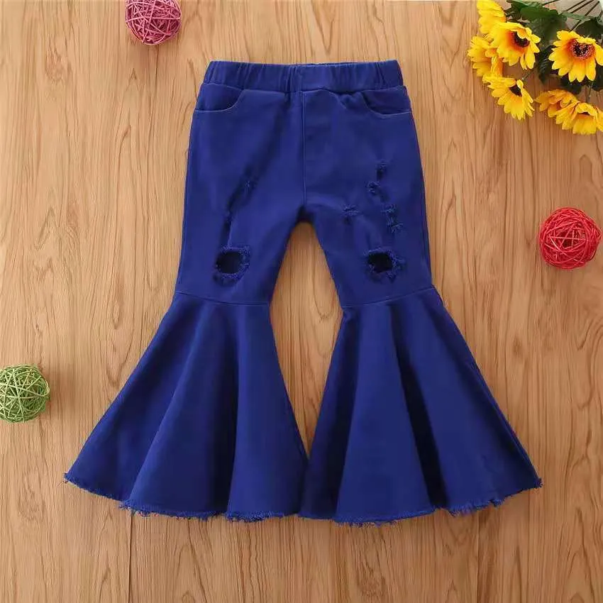 Wholesale children's denim ripped bell bottoms（TL8022)