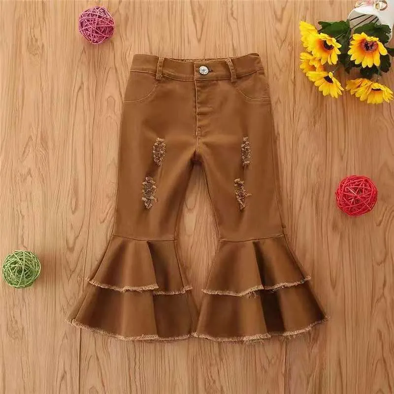 Wholesale children's denim ripped bell bottoms（TL8022)