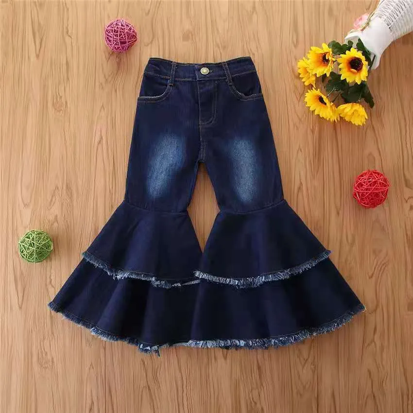 Wholesale children's denim ripped bell bottoms（TL8022)