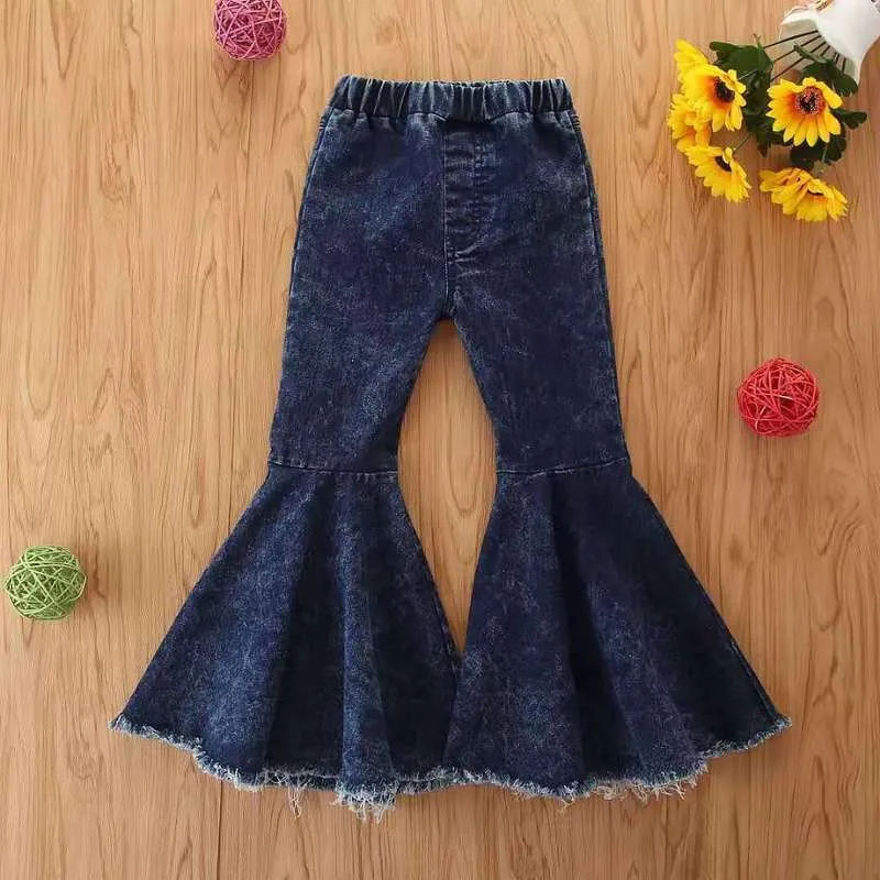 Wholesale children's denim ripped bell bottoms（TL8022)