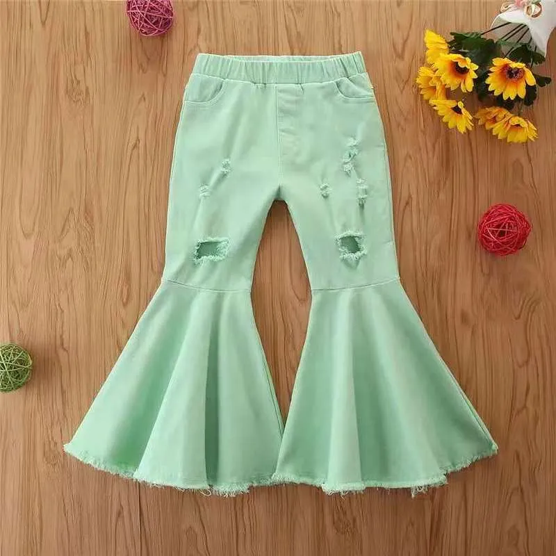 Wholesale children's denim ripped bell bottoms（TL8022)