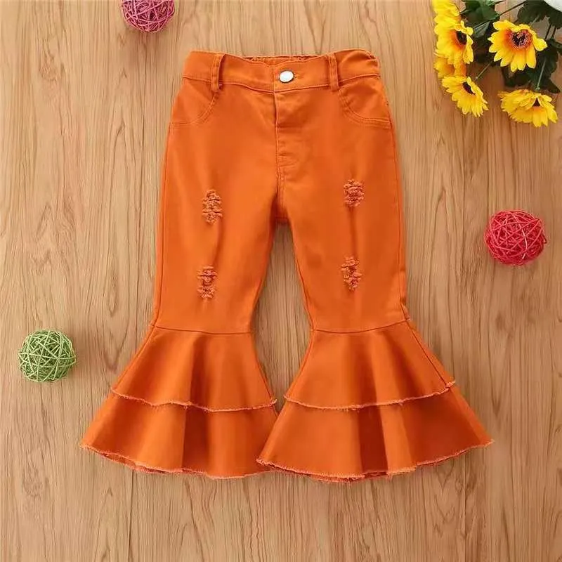 Wholesale children's denim ripped bell bottoms（TL8022)