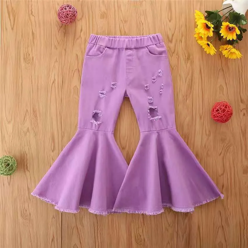 Wholesale children's denim ripped bell bottoms（TL8022)