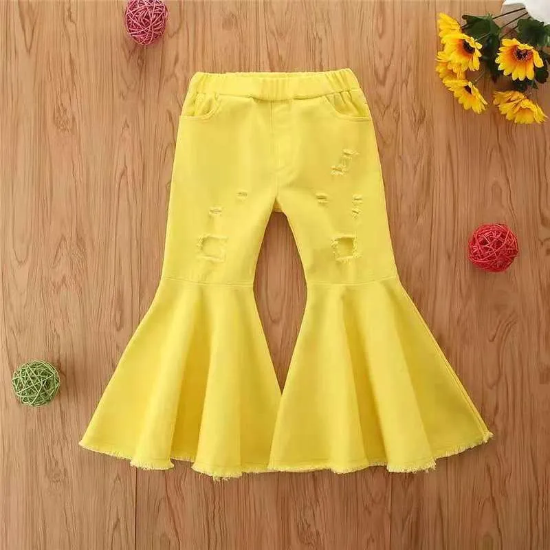 Wholesale children's denim ripped bell bottoms（TL8022)