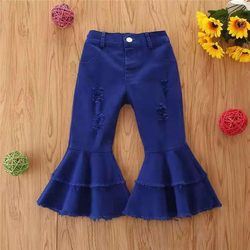 Wholesale children's denim ripped bell bottoms（TL8022)