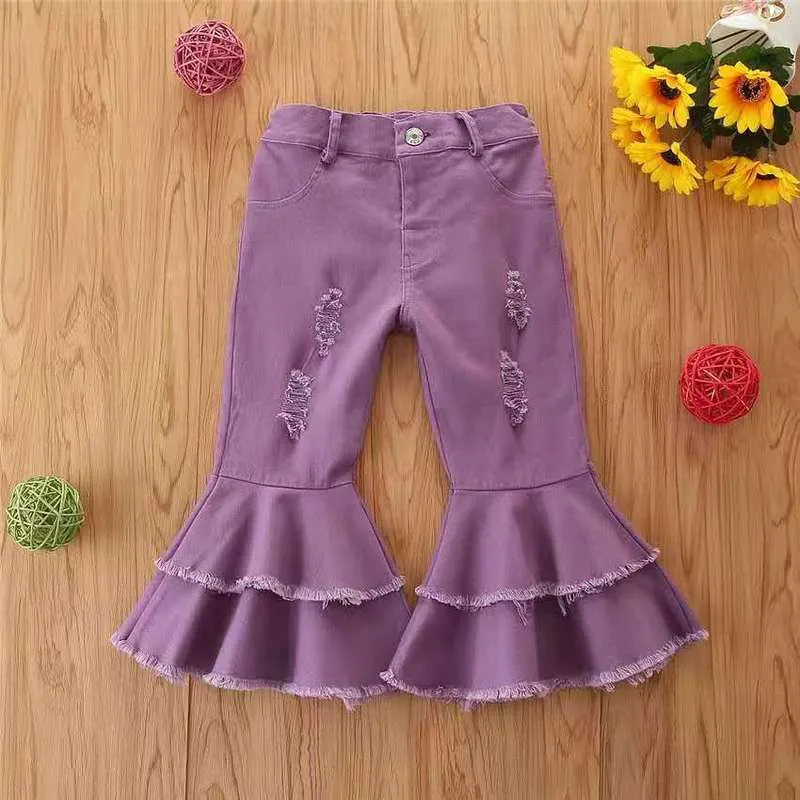 Wholesale children's denim ripped bell bottoms（TL8022)