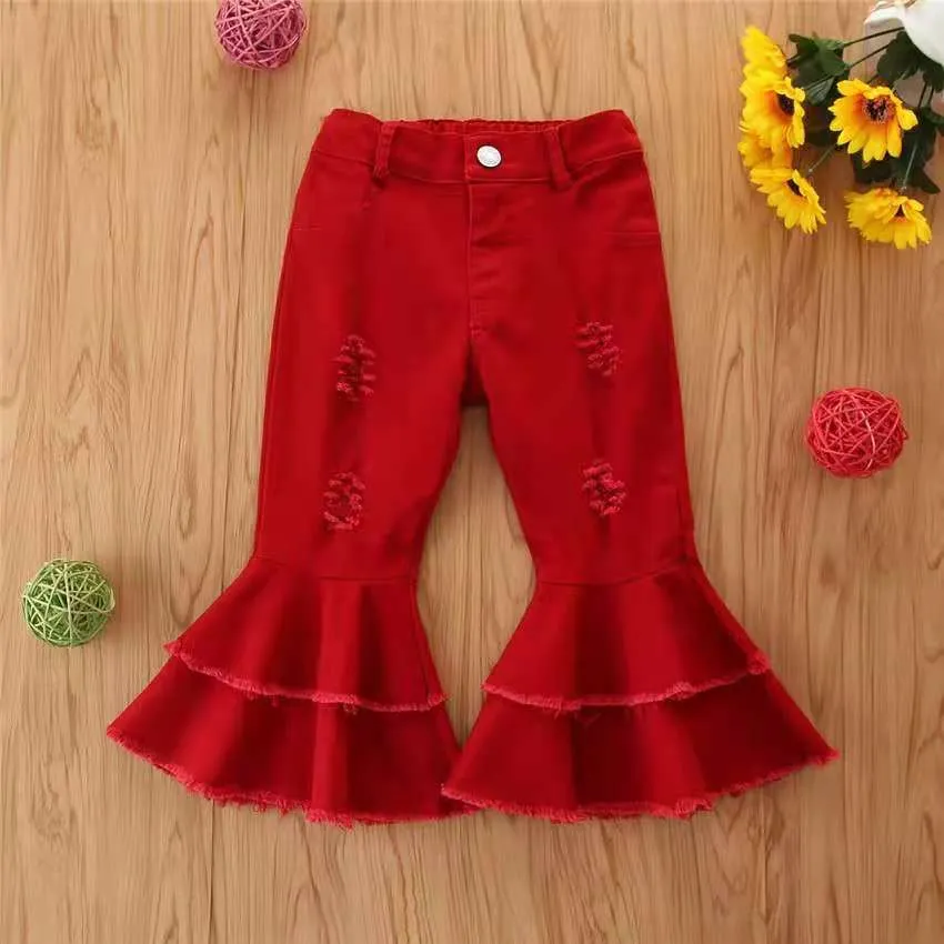 Wholesale children's denim ripped bell bottoms（TL8022)